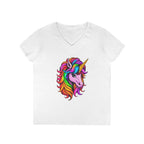 Rainbow Unicorn Ladies' V-Neck T-Shirt | Fun Graphic Tee for Women