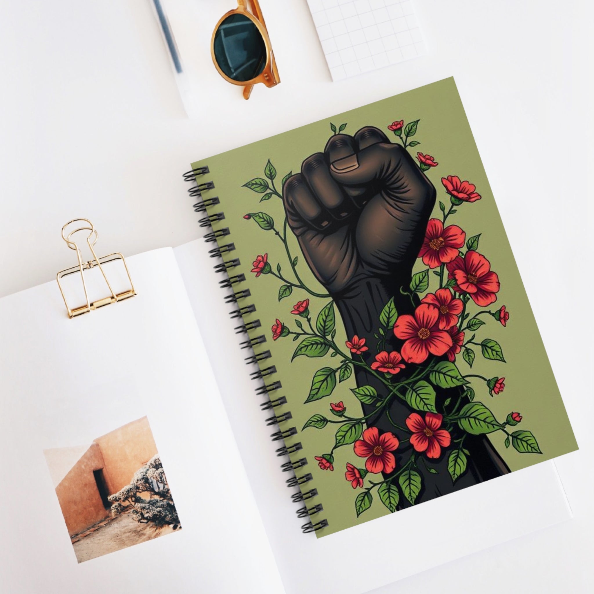 Empowerment Spiral Notebook - Ruled Lines with Floral Fist Design