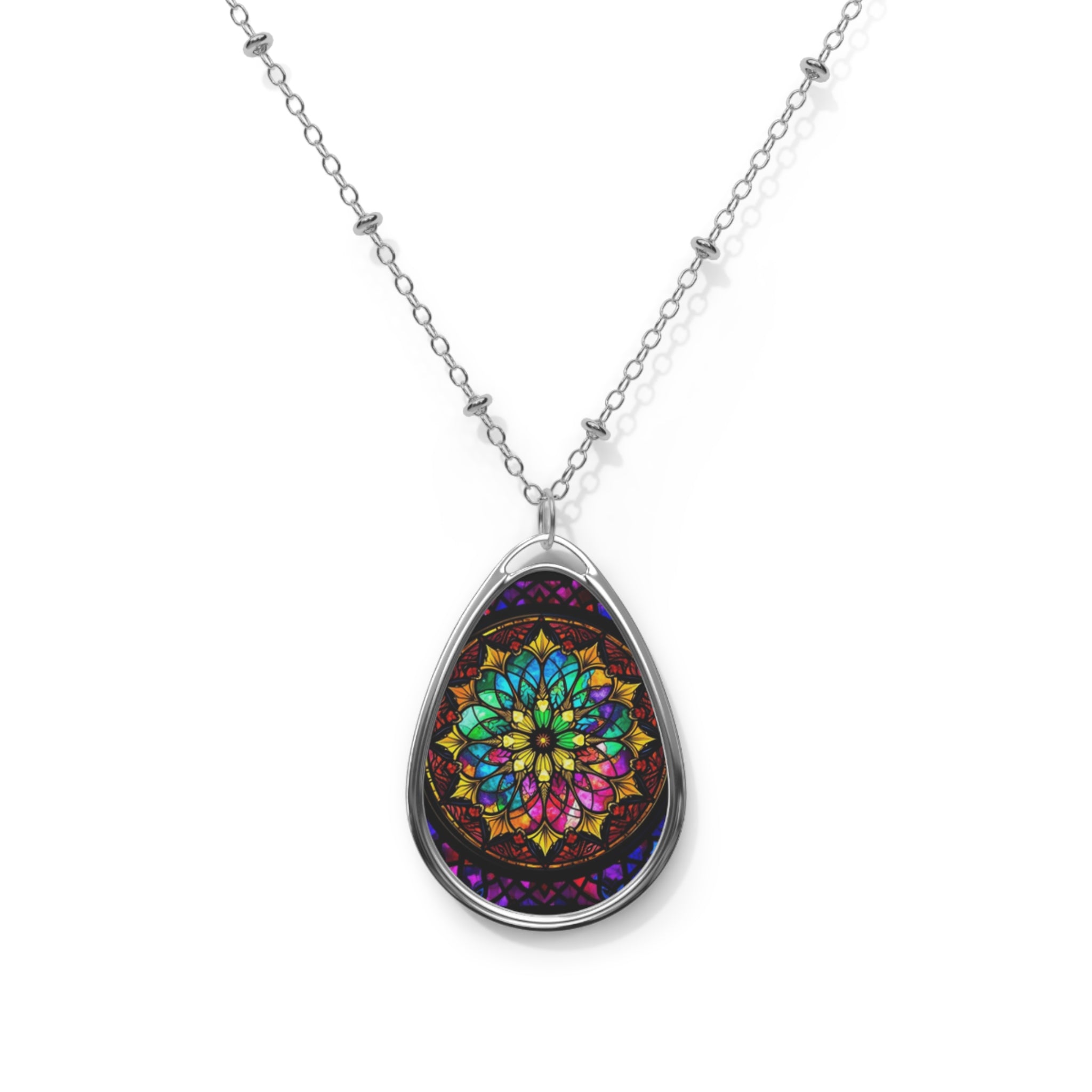 Oval Necklace Rainbow Mandala