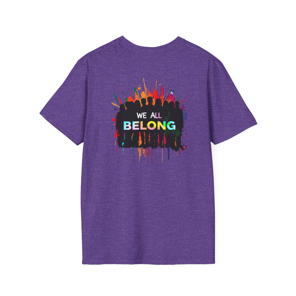 Inclusive Art Unisex Softstyle T-Shirt – ‘ Rainbow Handprint We All Belong’
