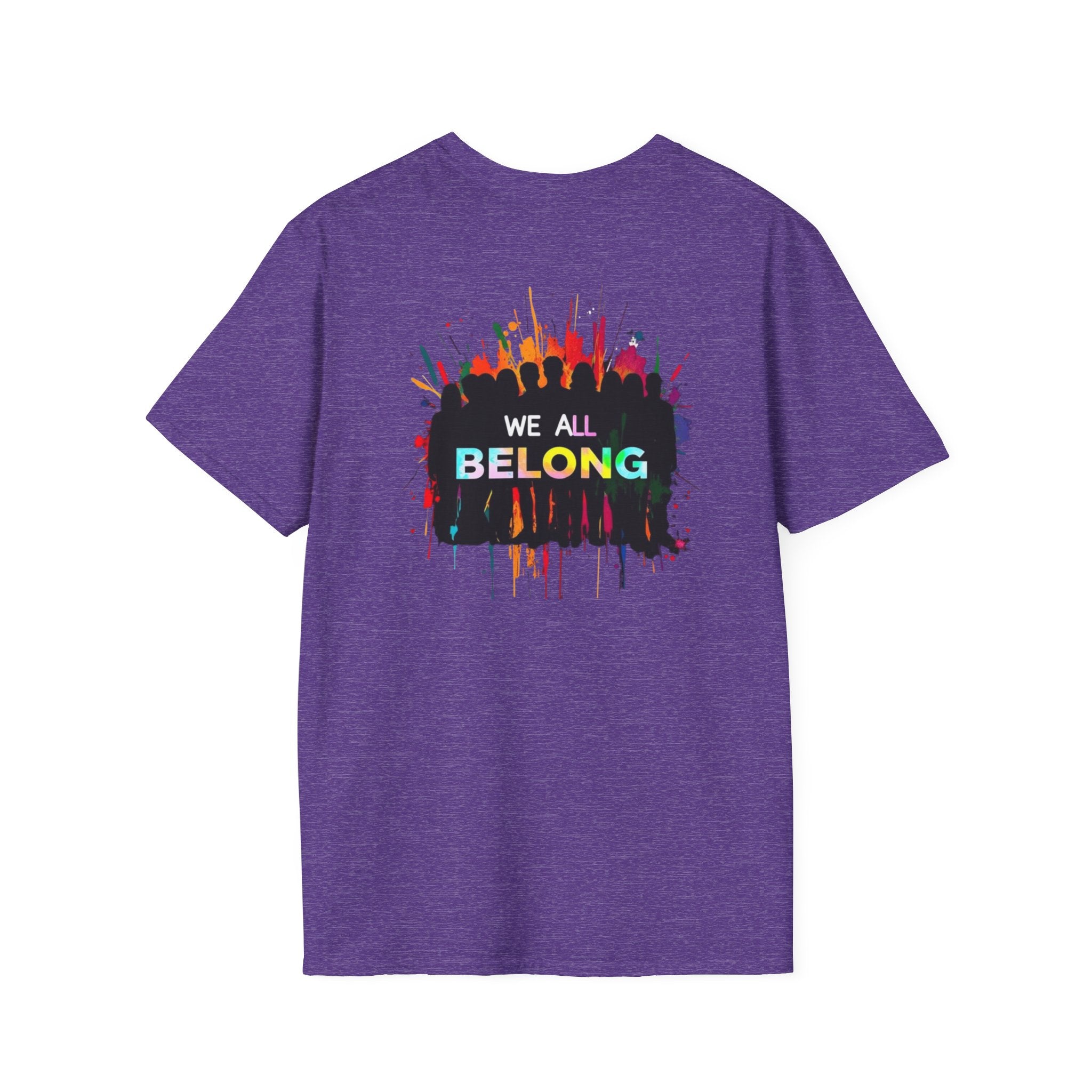 Inclusive Art Unisex Softstyle T-Shirt – ‘ Rainbow Handprint We All Belong’