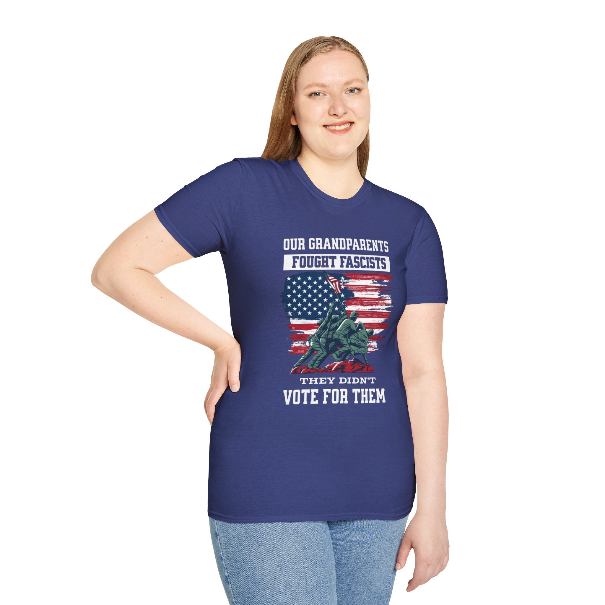 Unisex Softstyle T-Shirt: 'Our Grandparents Fought Fascists' Patriotic Tee
