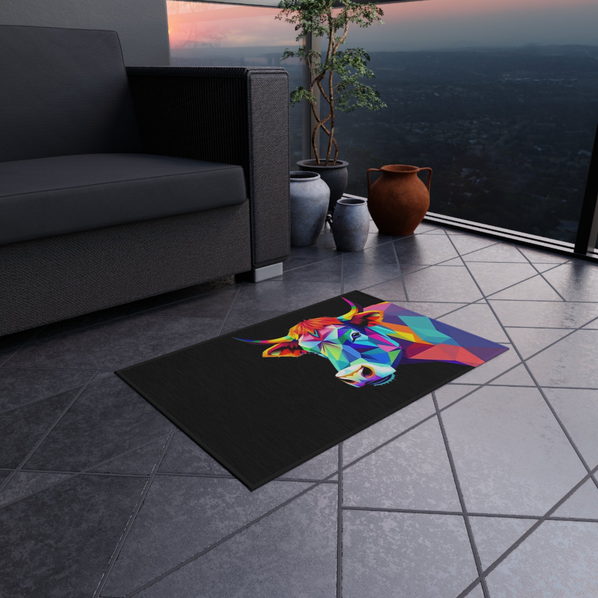 Colorful Cow Outdoor Rug - Colorful Decorative Mat for Patios & Gardens