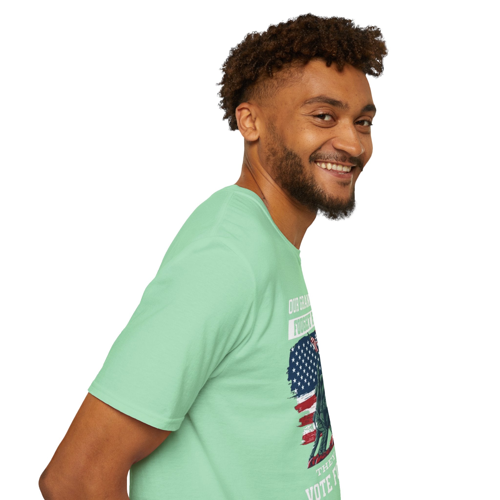Unisex Softstyle T-Shirt: 'Our Grandparents Fought Fascists' Patriotic Tee