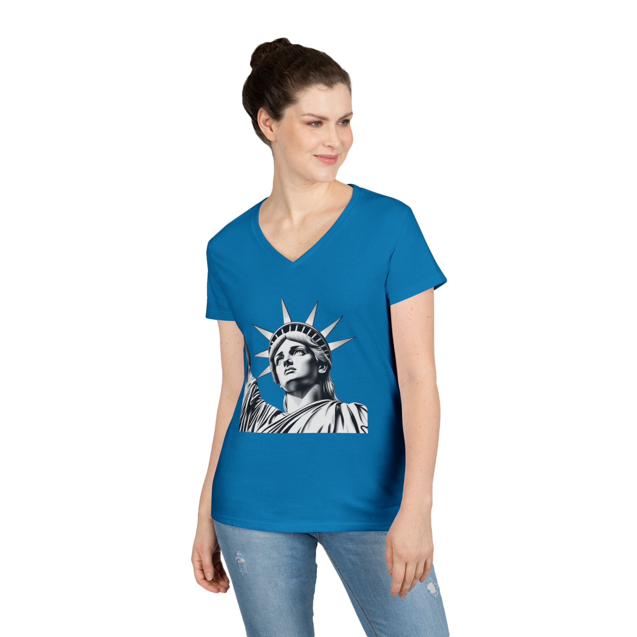 Liberty Graphic Ladies' V-Neck T-Shirt - Empowering Women's Tee for Casual Wear