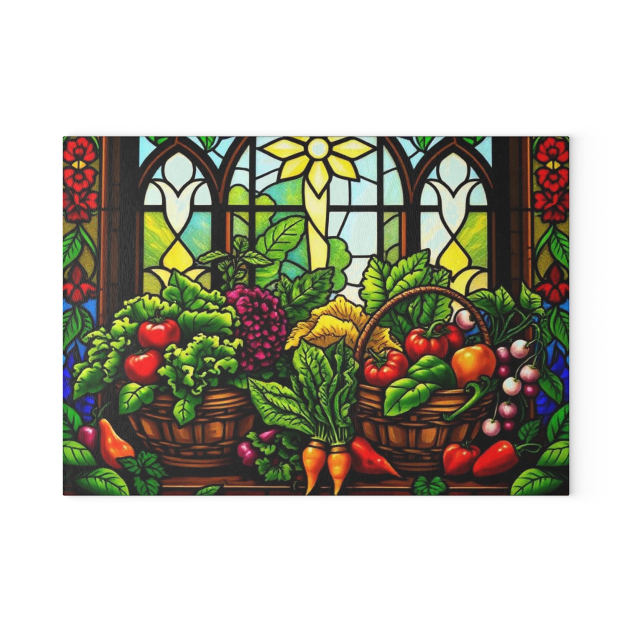 Stained Glass Vegetable Cutting Board - Vibrant Kitchen Décor for Food Lovers