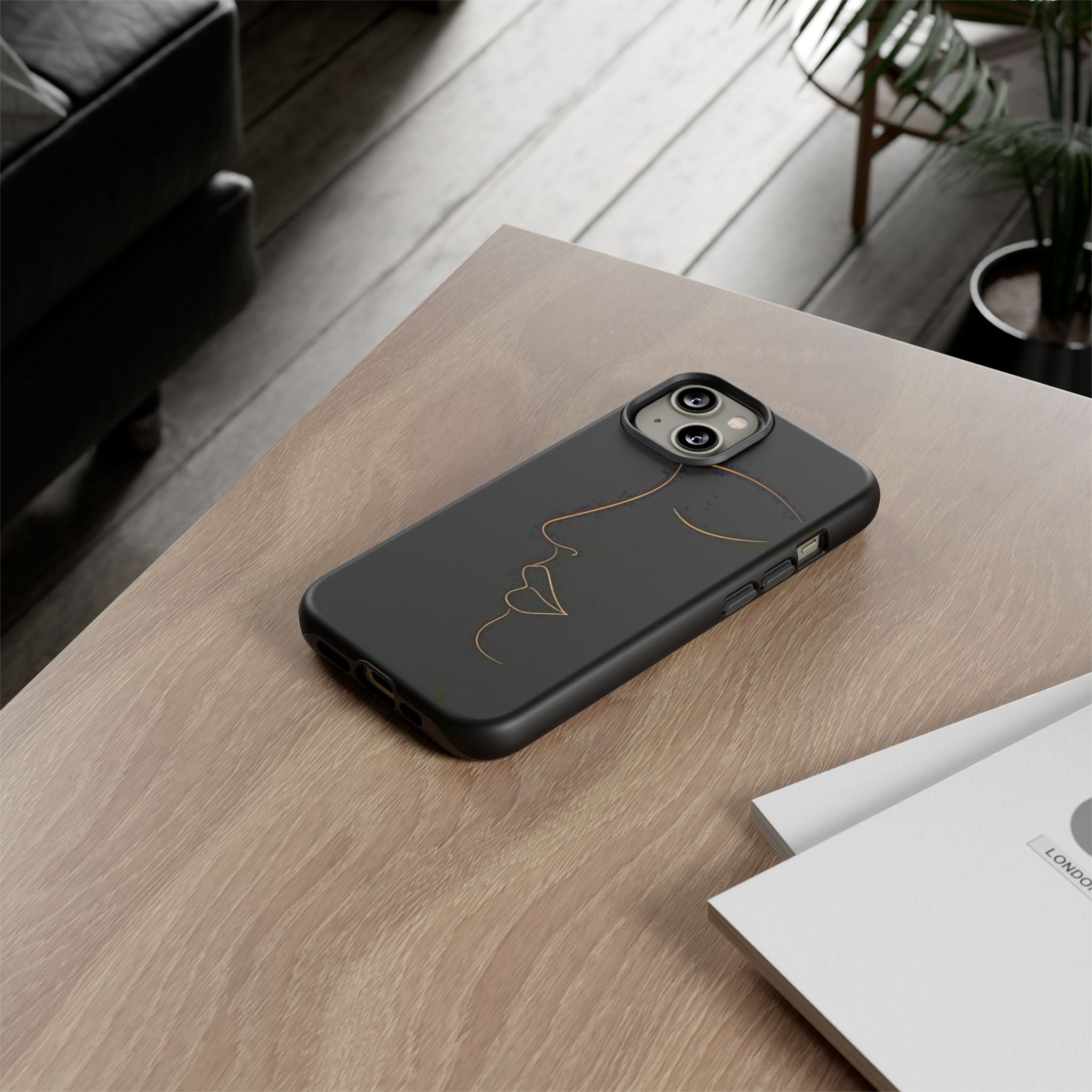 Android OR iPhone Compatible Cases - Gold Line Face Design - Unique Tough Cases