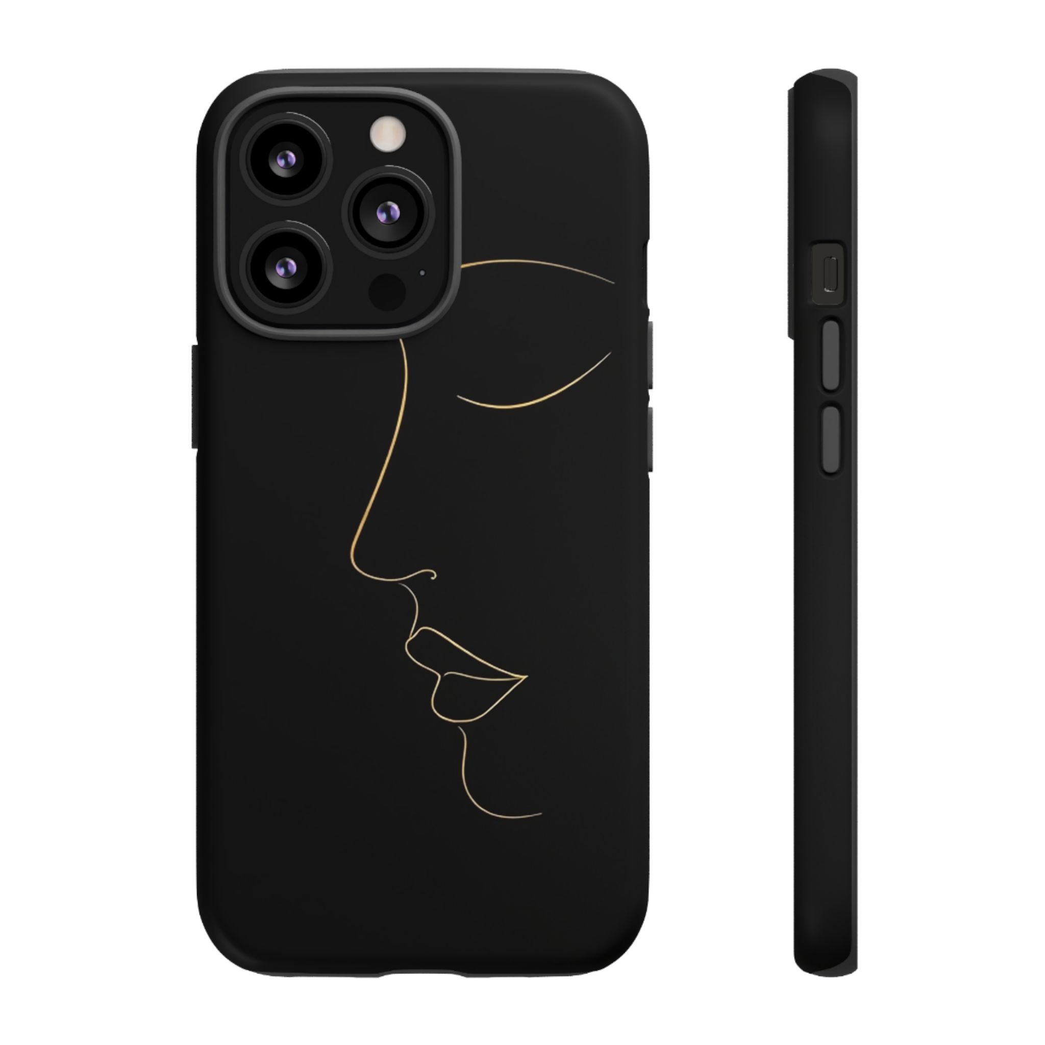 Android OR iPhone Compatible Cases - Gold Line Face Design - Unique Tough Cases