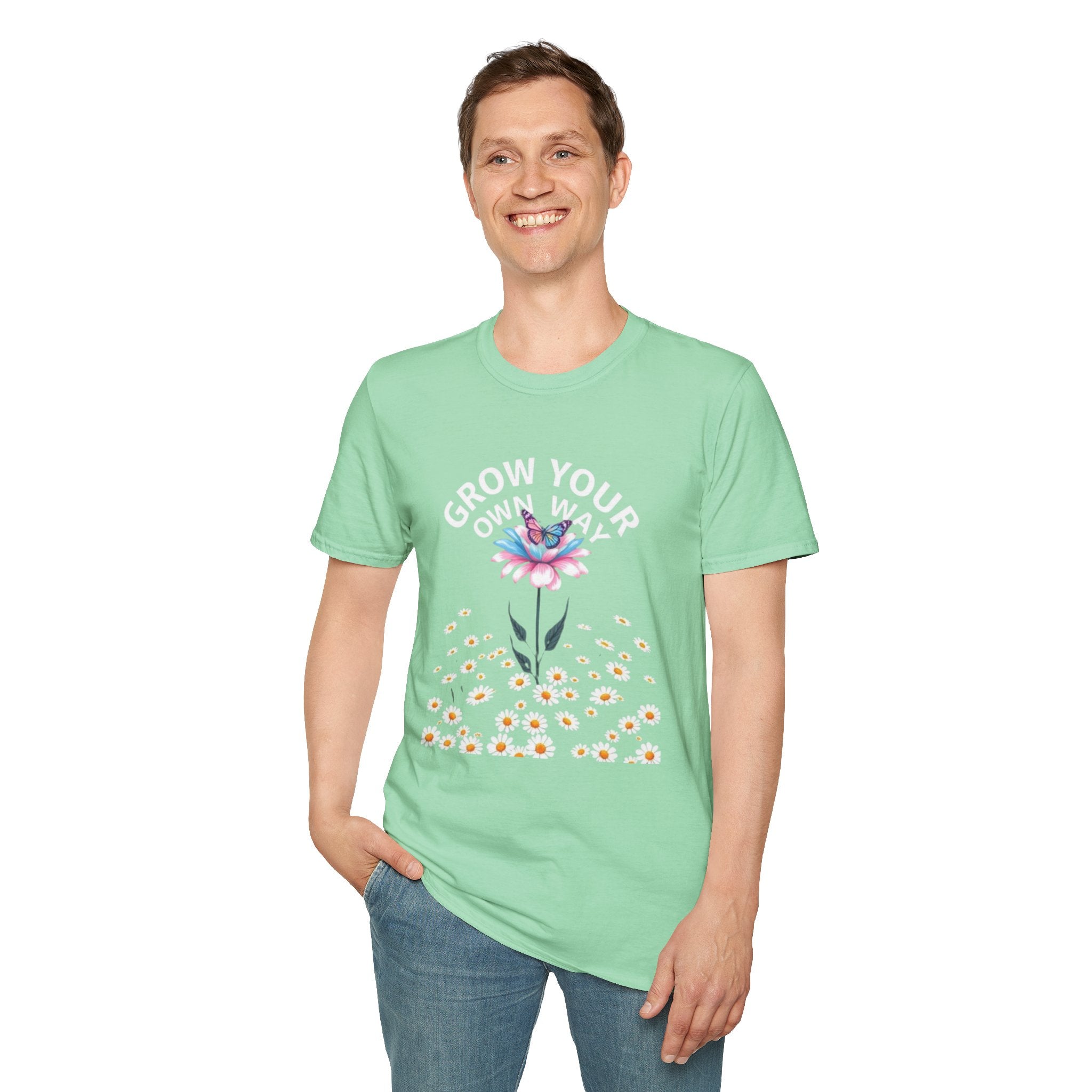 Grow Your Own Way Trans Pride Unisex T-Shirt - Floral Design for Garden Lovers