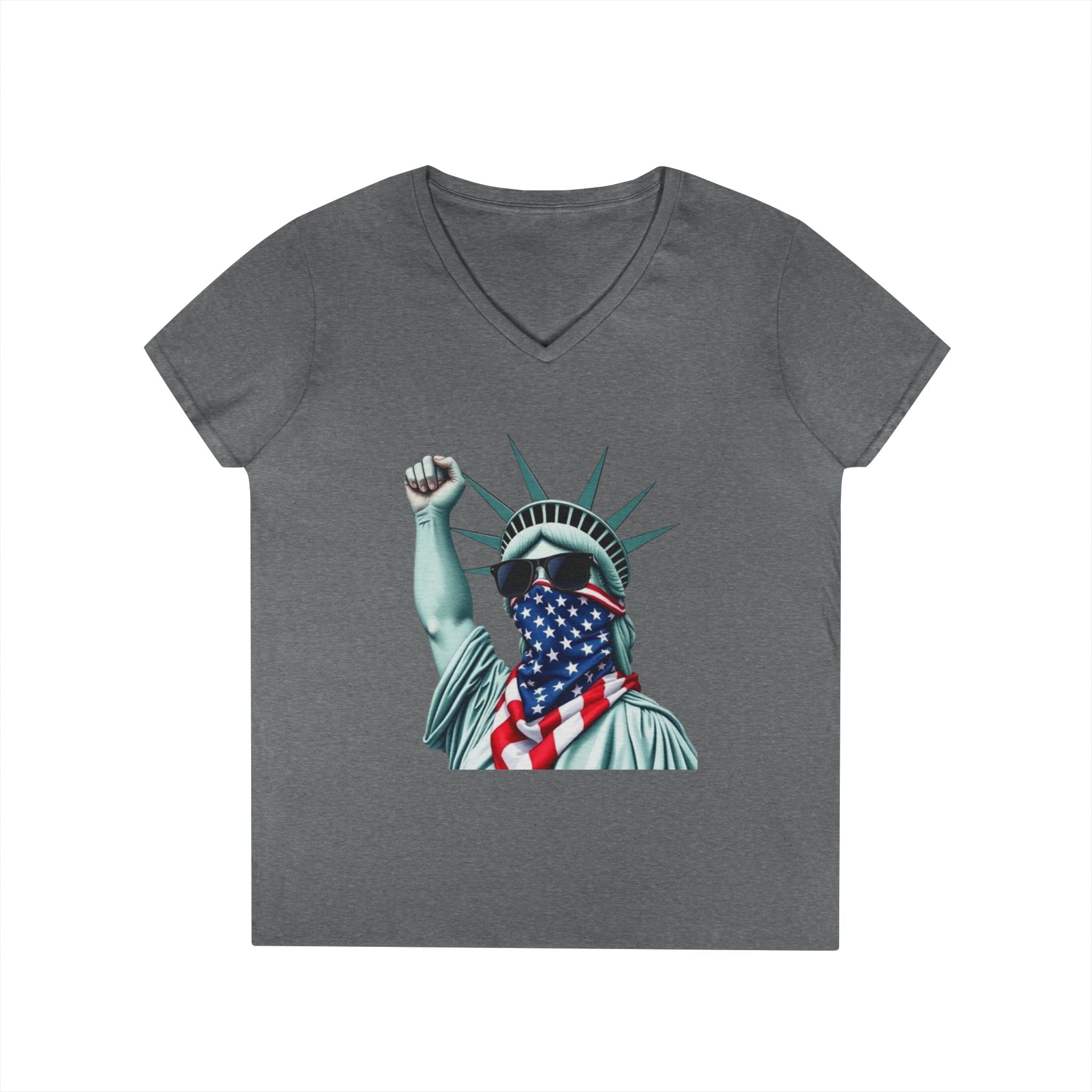 Patriotic Ladies' V-Neck T-Shirt - Resist Statue of Liberty Design