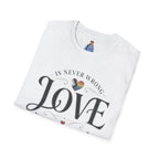 Love Is Never Wrong T-Shirt — LGBTQ+ Pride Heart Tee