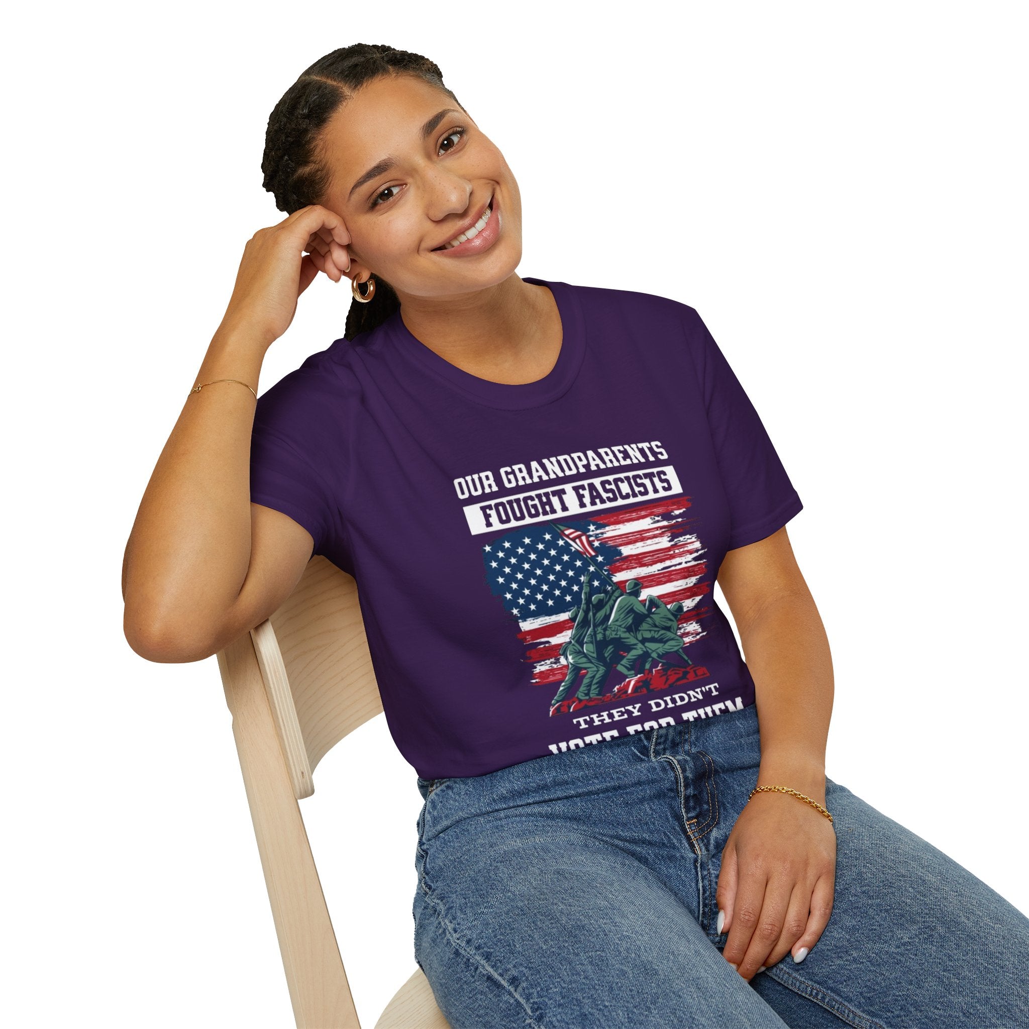 Unisex Softstyle T-Shirt: 'Our Grandparents Fought Fascists' Patriotic Tee