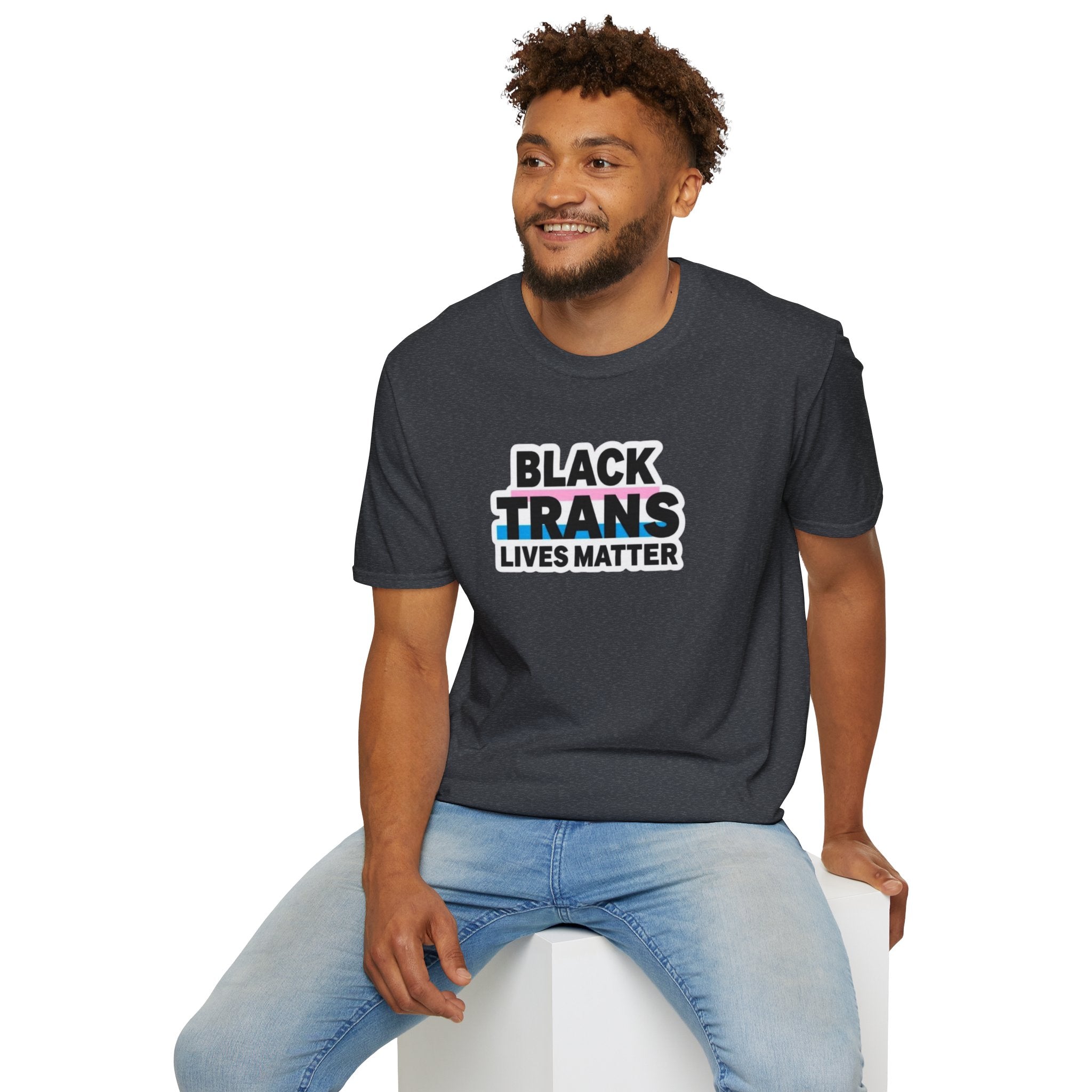 Unisex Softstyle T-Shirt - Black Trans Lives Matter Statement Tee