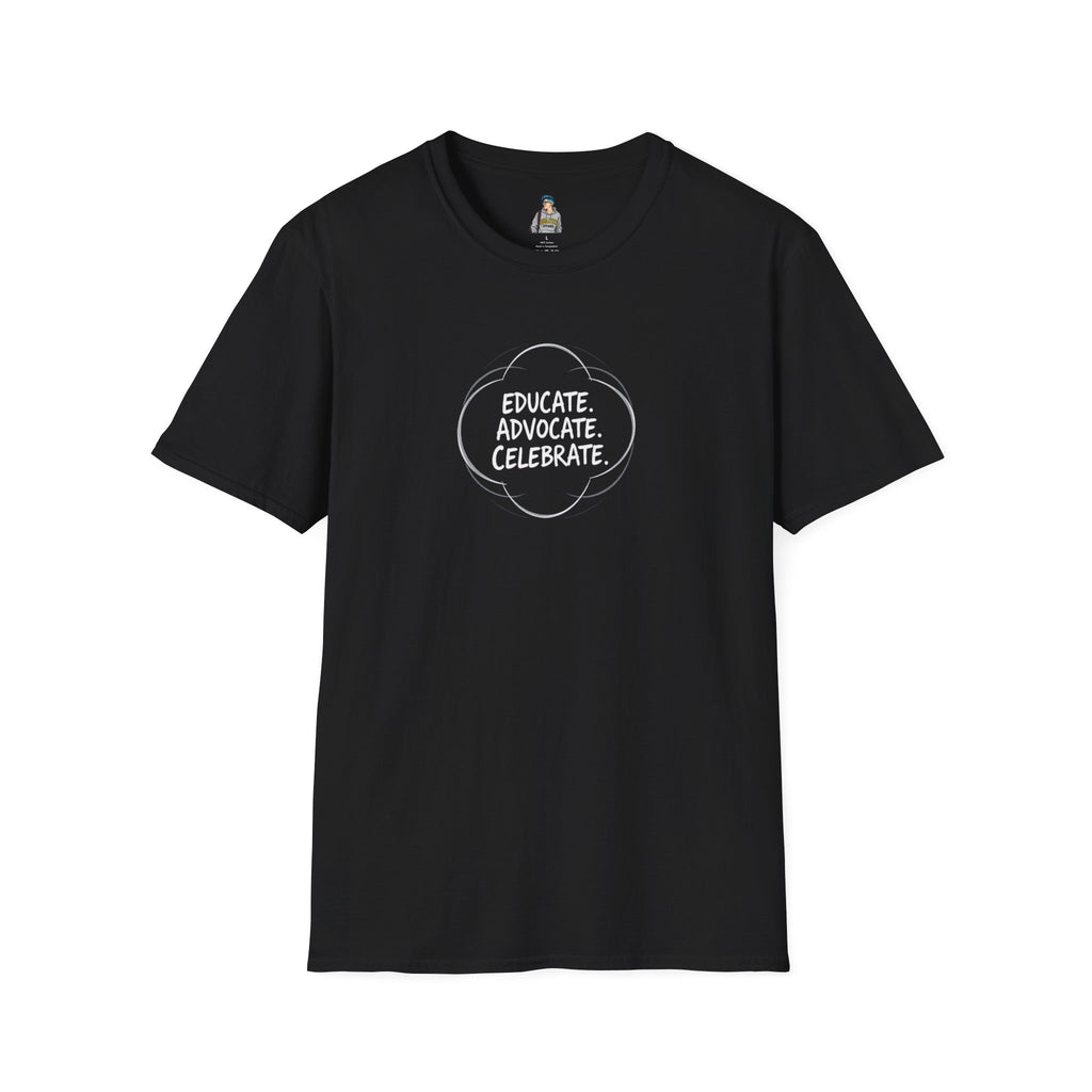 Educate. Advocate. Celebrate. Minimalist Pride T-Shirt