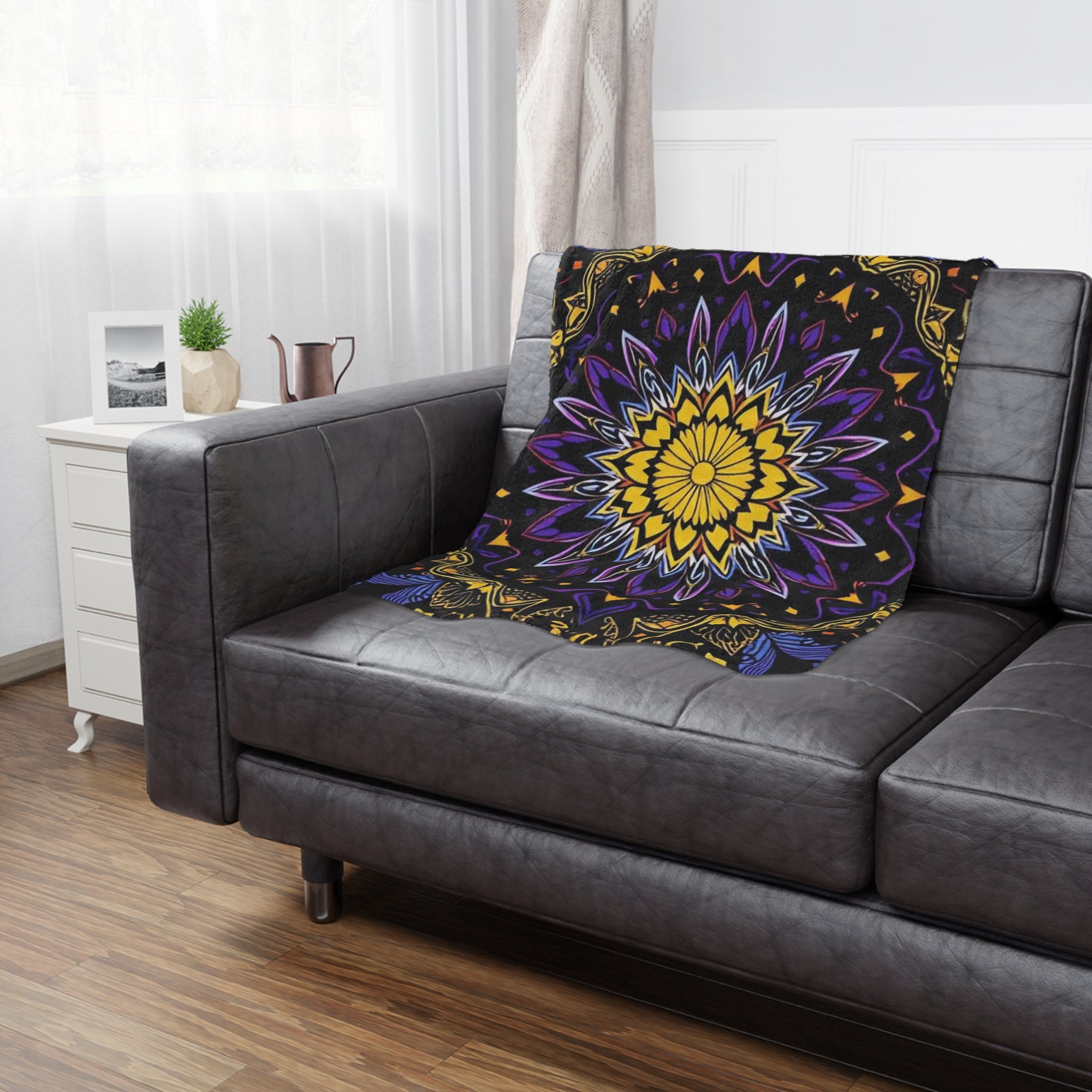 Purple, Yellow & Black mandala design Microfiber Blanket