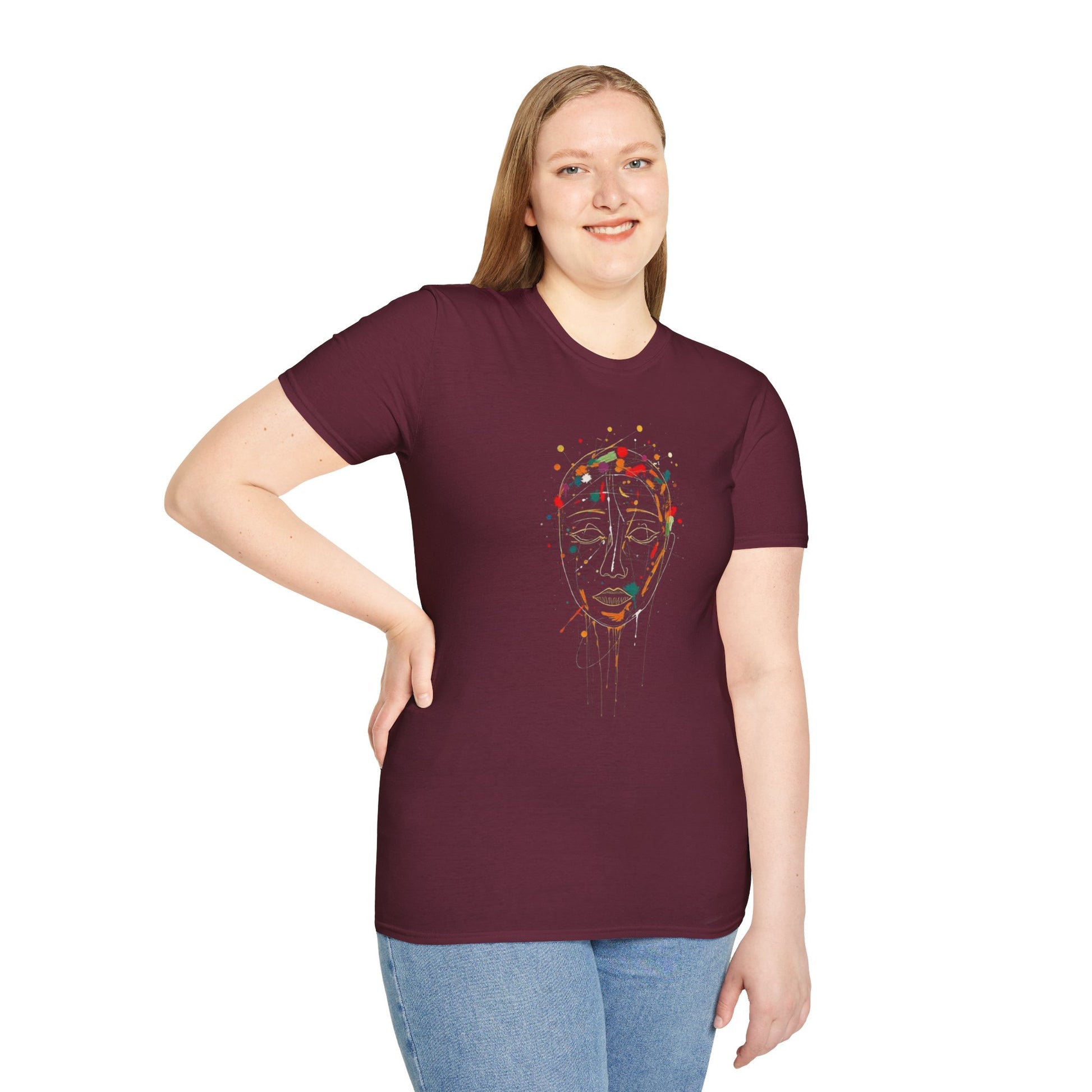 Abstract Rainbow Splatter Face Tee