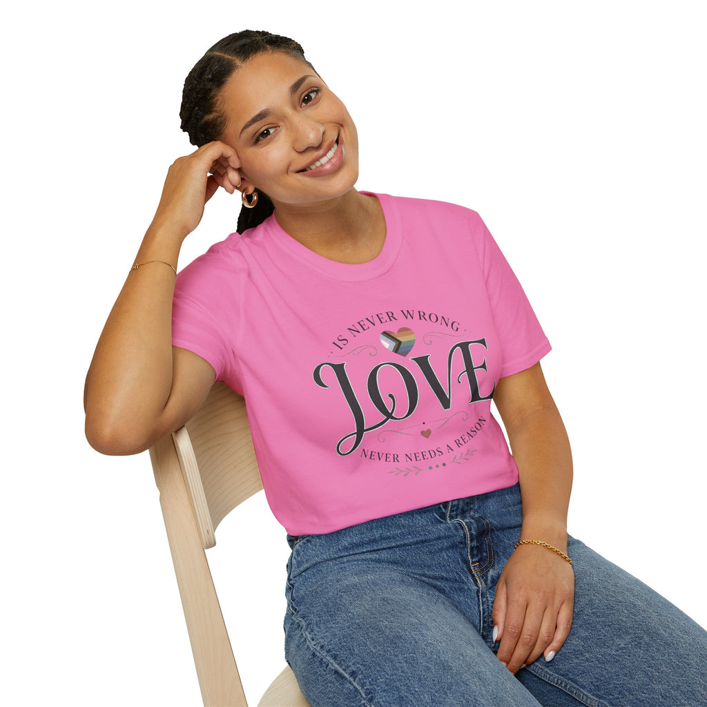 Love Is Never Wrong T-Shirt — LGBTQ+ Pride Heart Tee