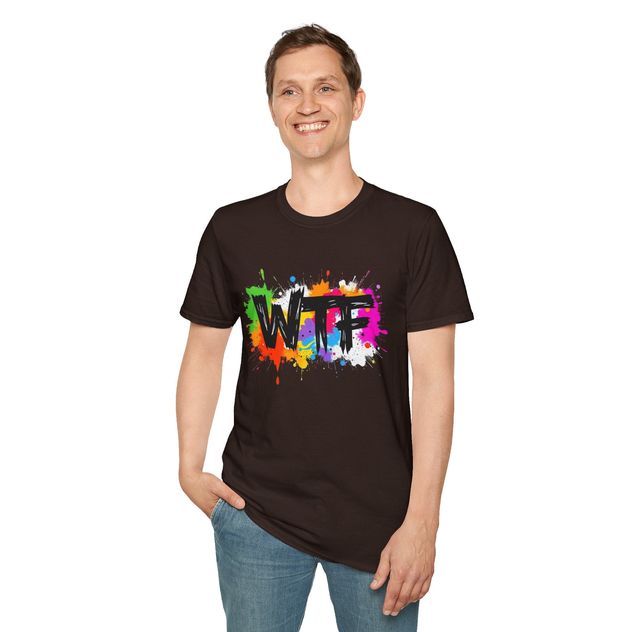 WTF Color Splash T-Shirt — Bold Rainbow Graphic Tee