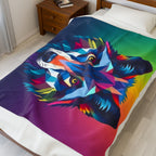 Fractal Wolf Velveteen Plush Blanket