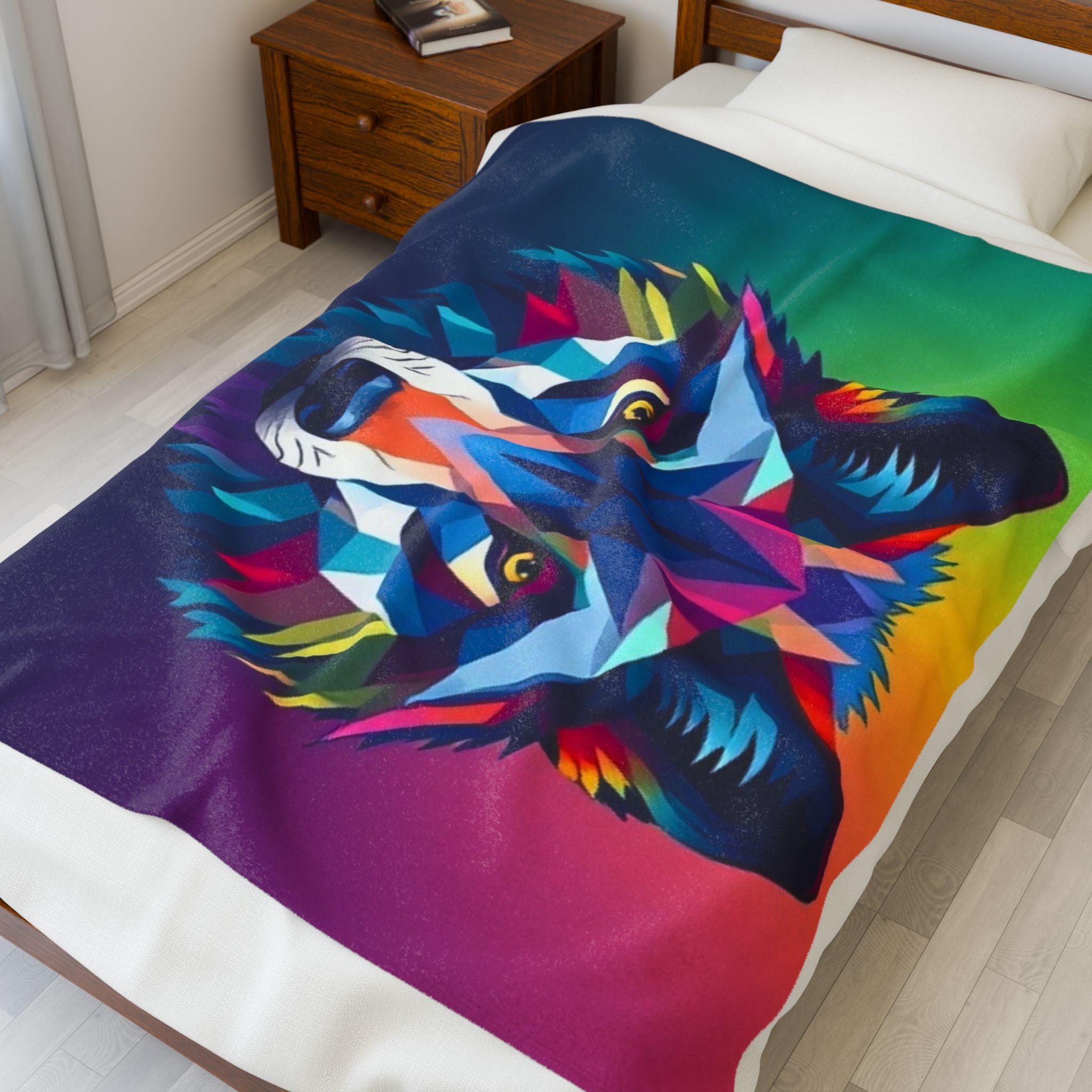 Fractal Wolf Velveteen Plush Blanket