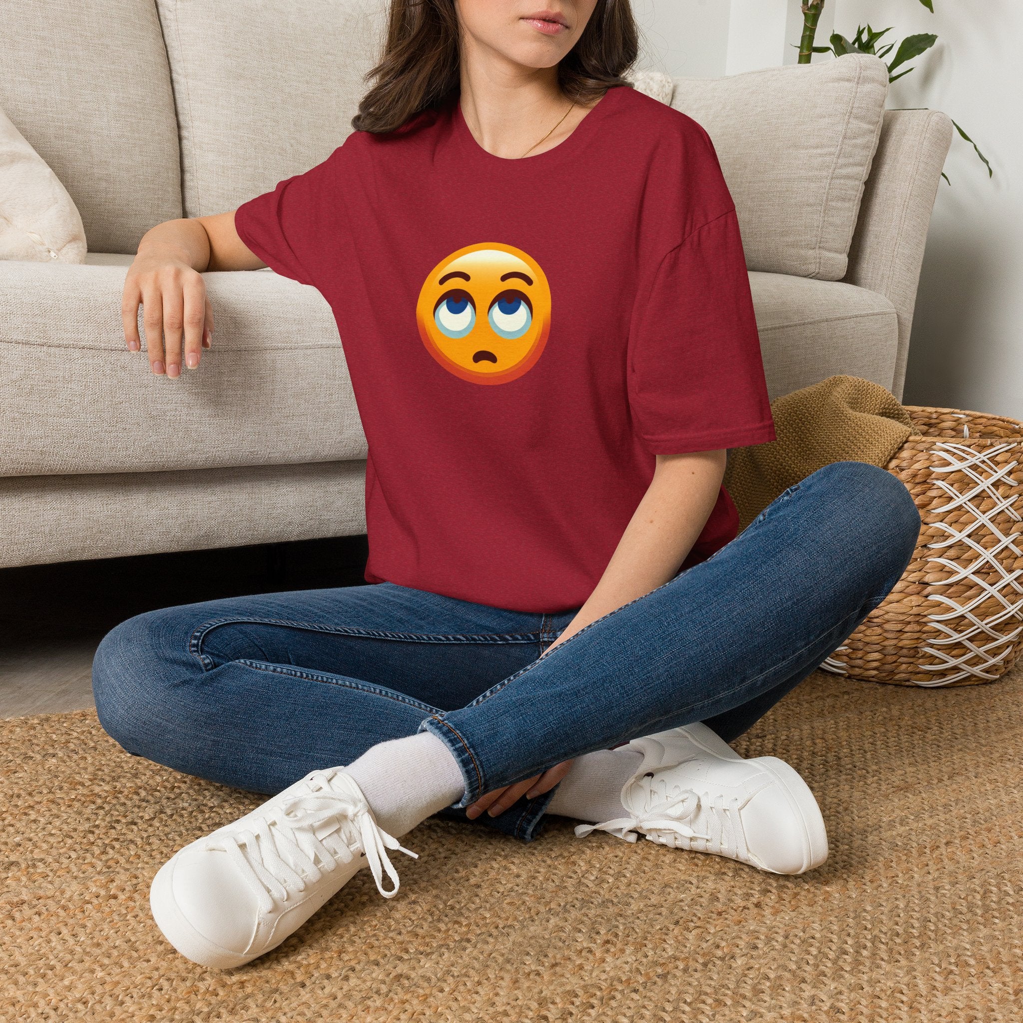 Unisex Softstyle T-Shirt with Eye Roll Emoji | Casual Graphic Tee for Everyday Humor