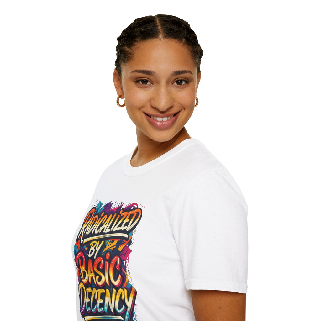 Radicalized by Basic Decency T-Shirt Colorful Graffiti Typography