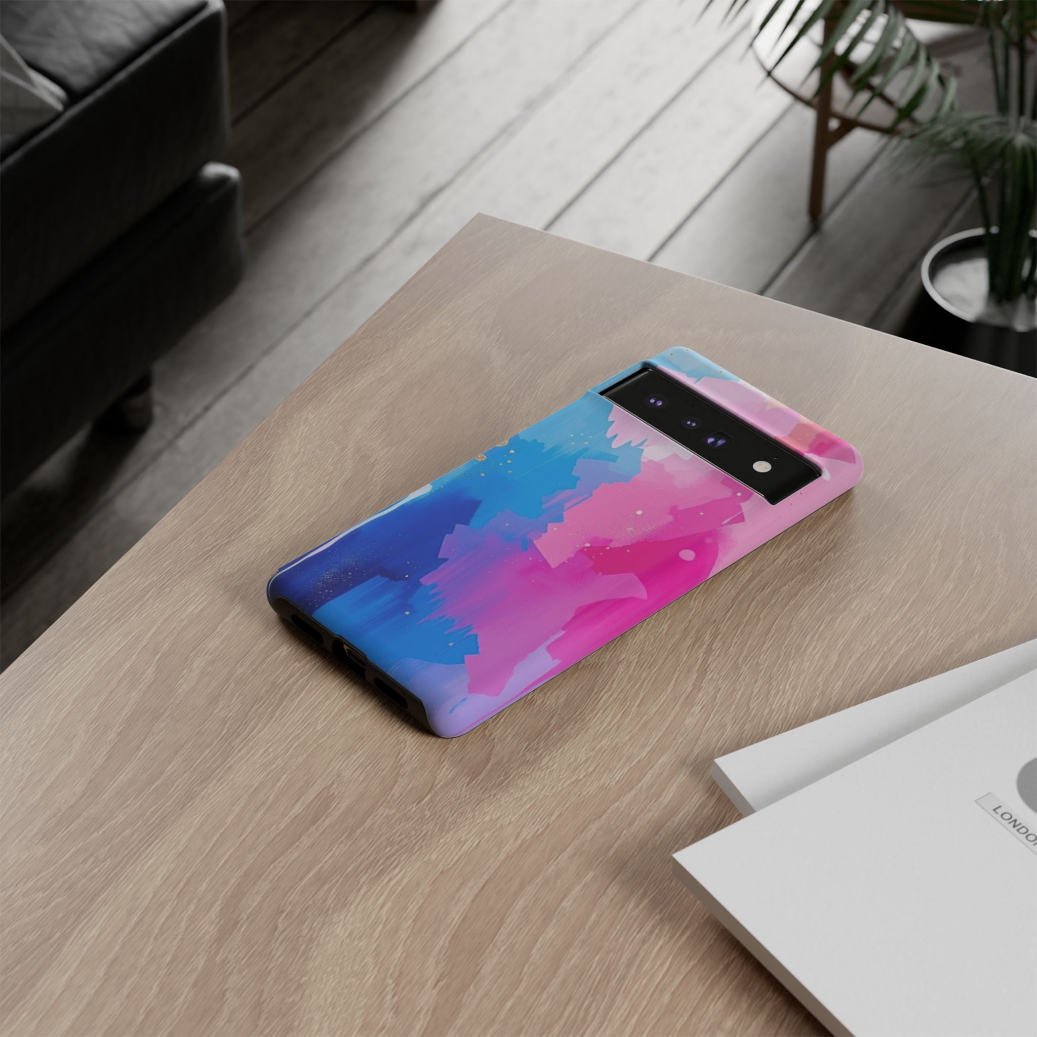 Android OR iPhone Compatible Cases - Pink and Blue Color Splash Design