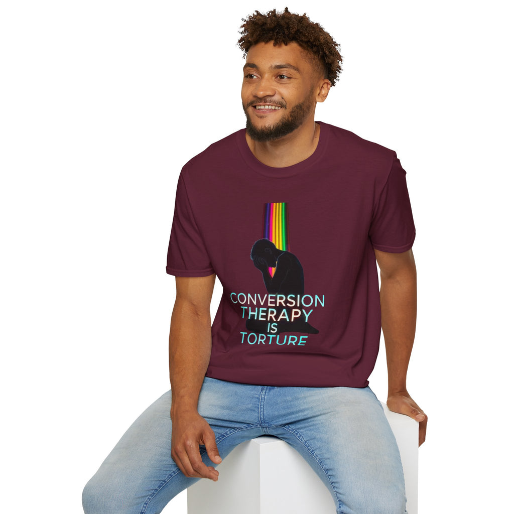 Unisex Softstyle T-Shirt - LGBTQ+ Empowerment T-Shirt: Conversion Therapy is Torture & We All Belong