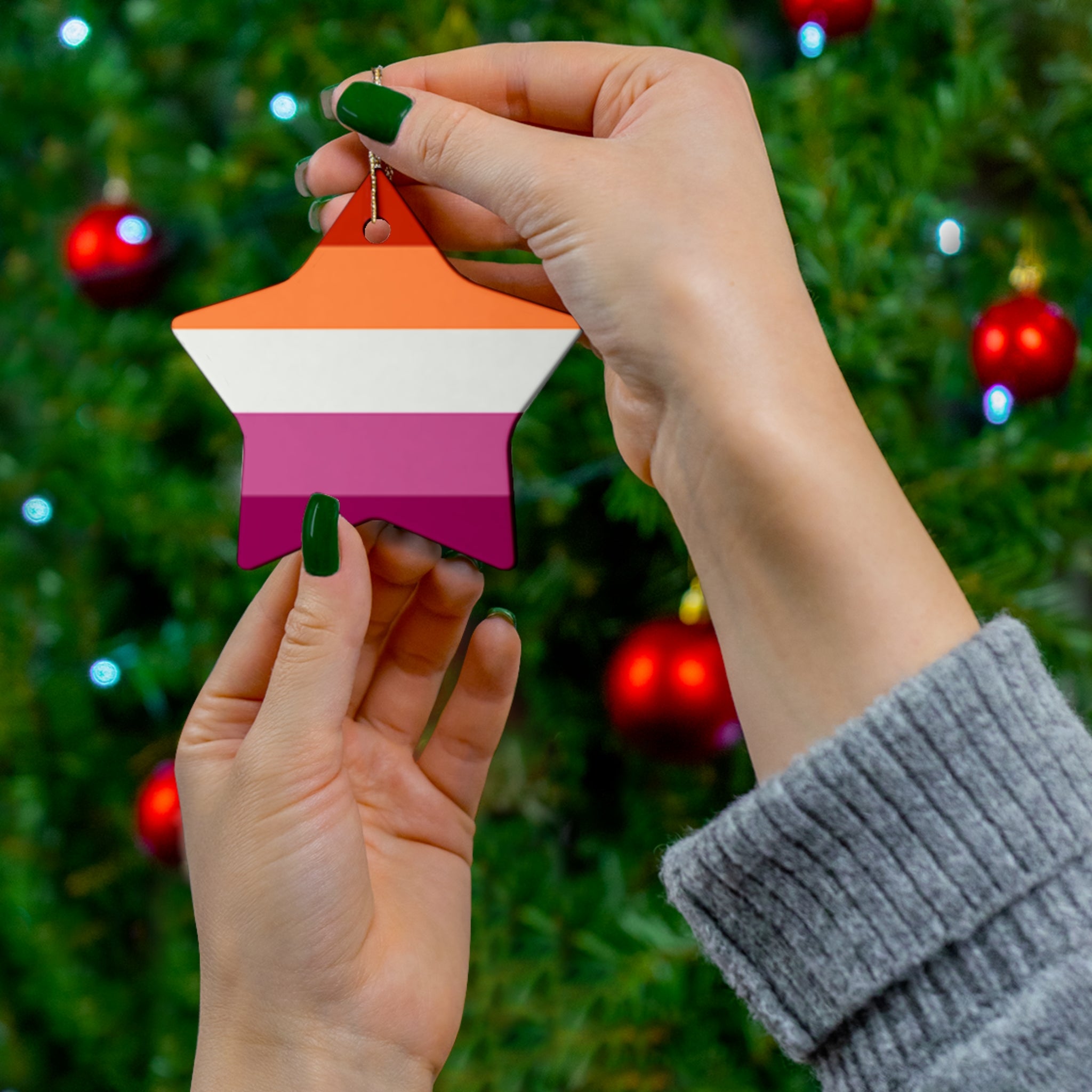 Lesbian Pride Ceramic Ornament - 4 Vibrant Shapes for Celebrations and Holidays
