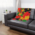Abstract Yellow, Red, Black Microfiber Blanket