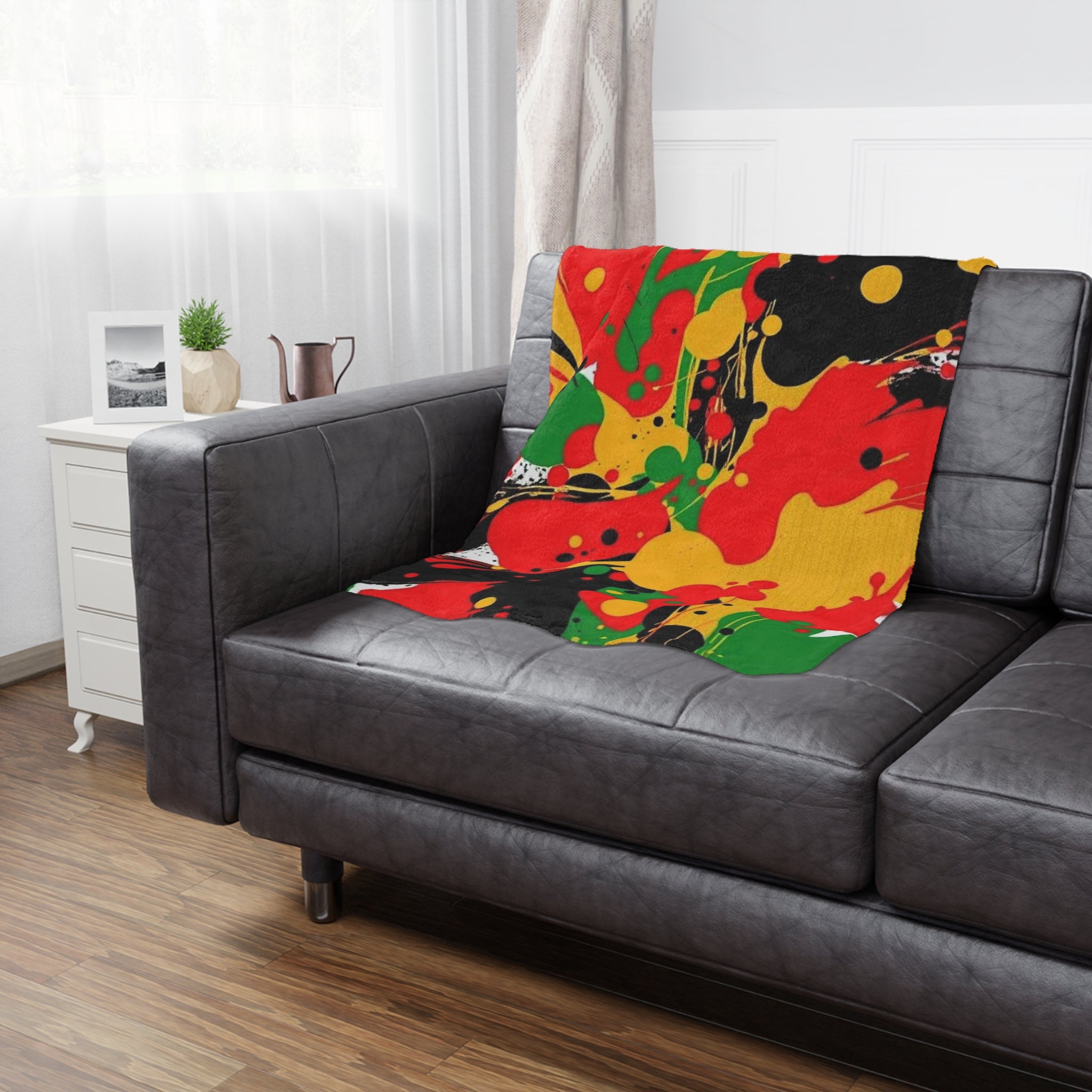 Abstract Yellow, Red, Black Microfiber Blanket