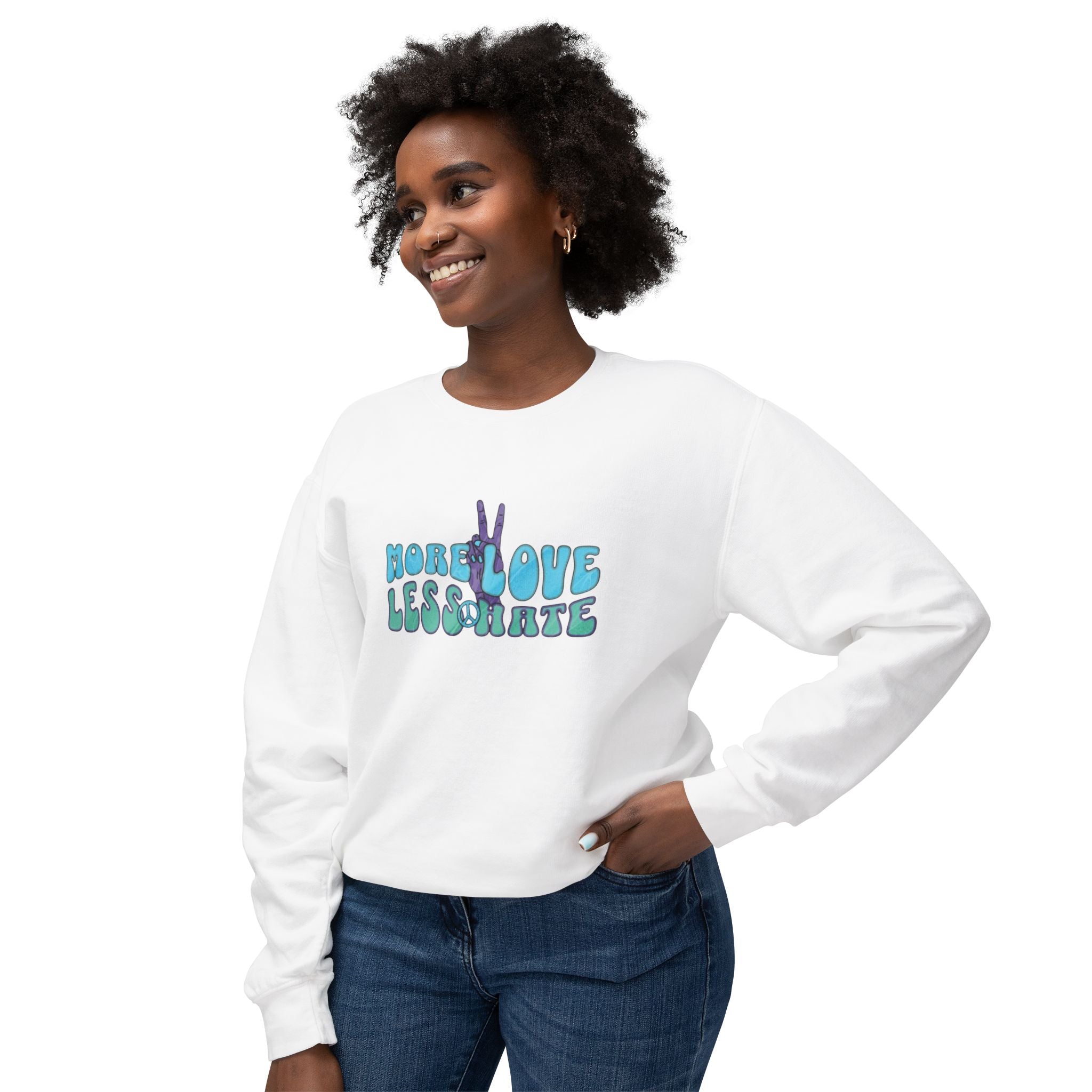 Unisex Lightweight Crewneck Sweatshirt -More Love Less Hate