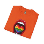 Pride Love Unisex Softstyle T-Shirt | LGBTQ+ Rainbow Heart Design