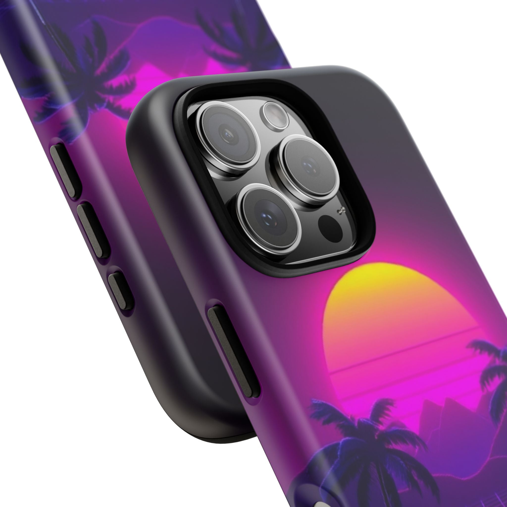 Android OR iPhone Compatible Cases - 80's Digital Grid Sunset Design - Unique Tough Cases