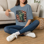 Statue of Liberty Stepping on MAGA American Flag T-Shirt — Patriotic USA Independence Day Tee