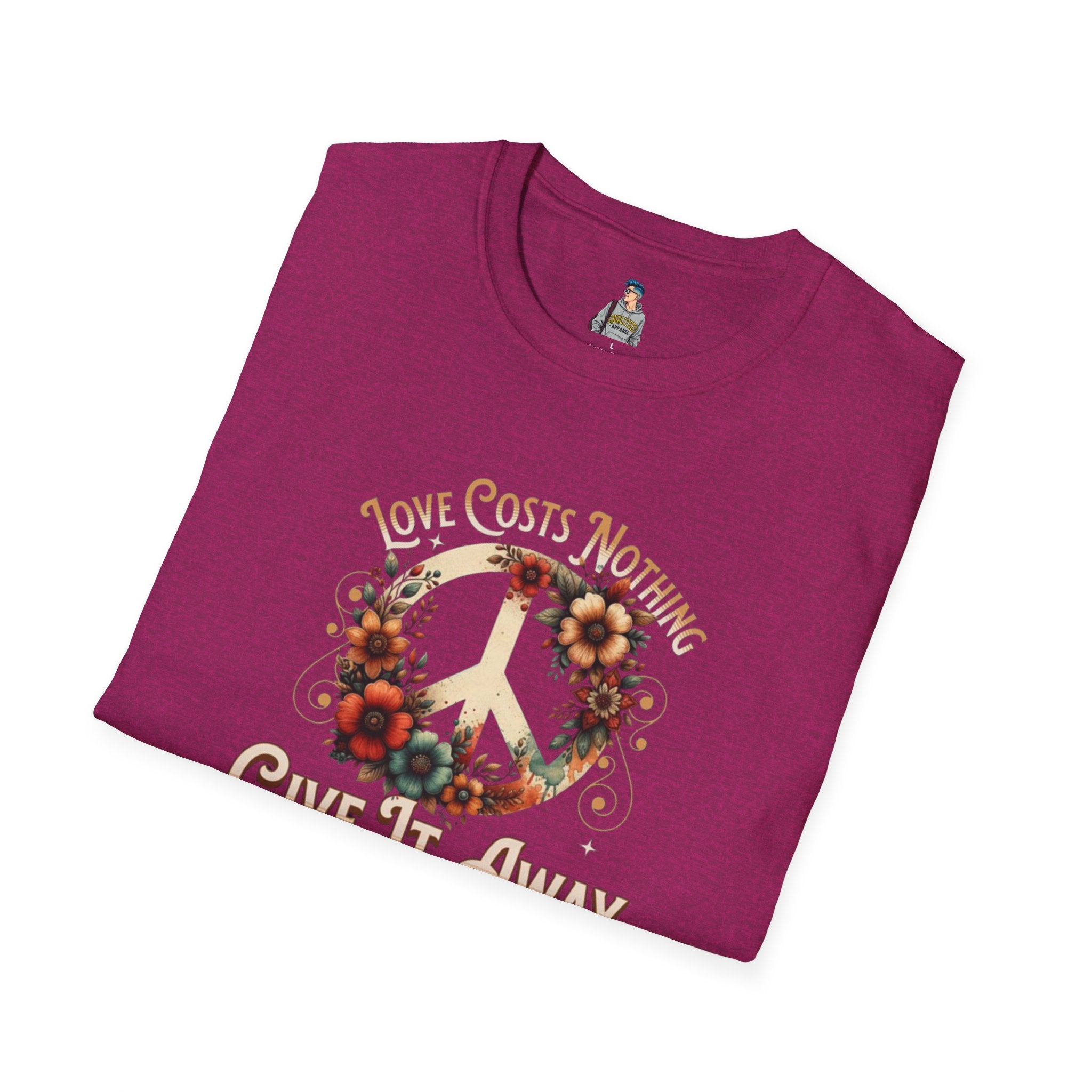 Unisex Softstyle T-Shirt - Love Costs Nothing, Give It Away Floral Peace Design