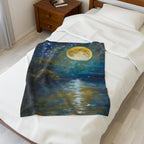 Moon over Docile Waters Impressionist Print Velveteen Plush Blanket – For Comfort and Warmth