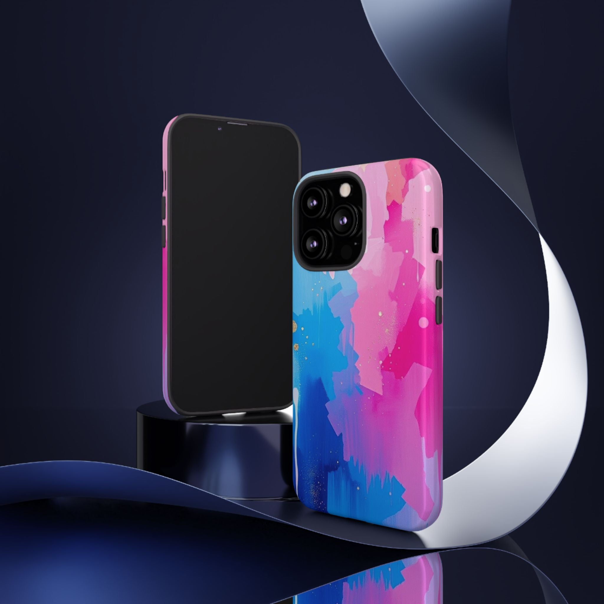 Android OR iPhone Compatible Cases - Pink and Blue Color Splash Design