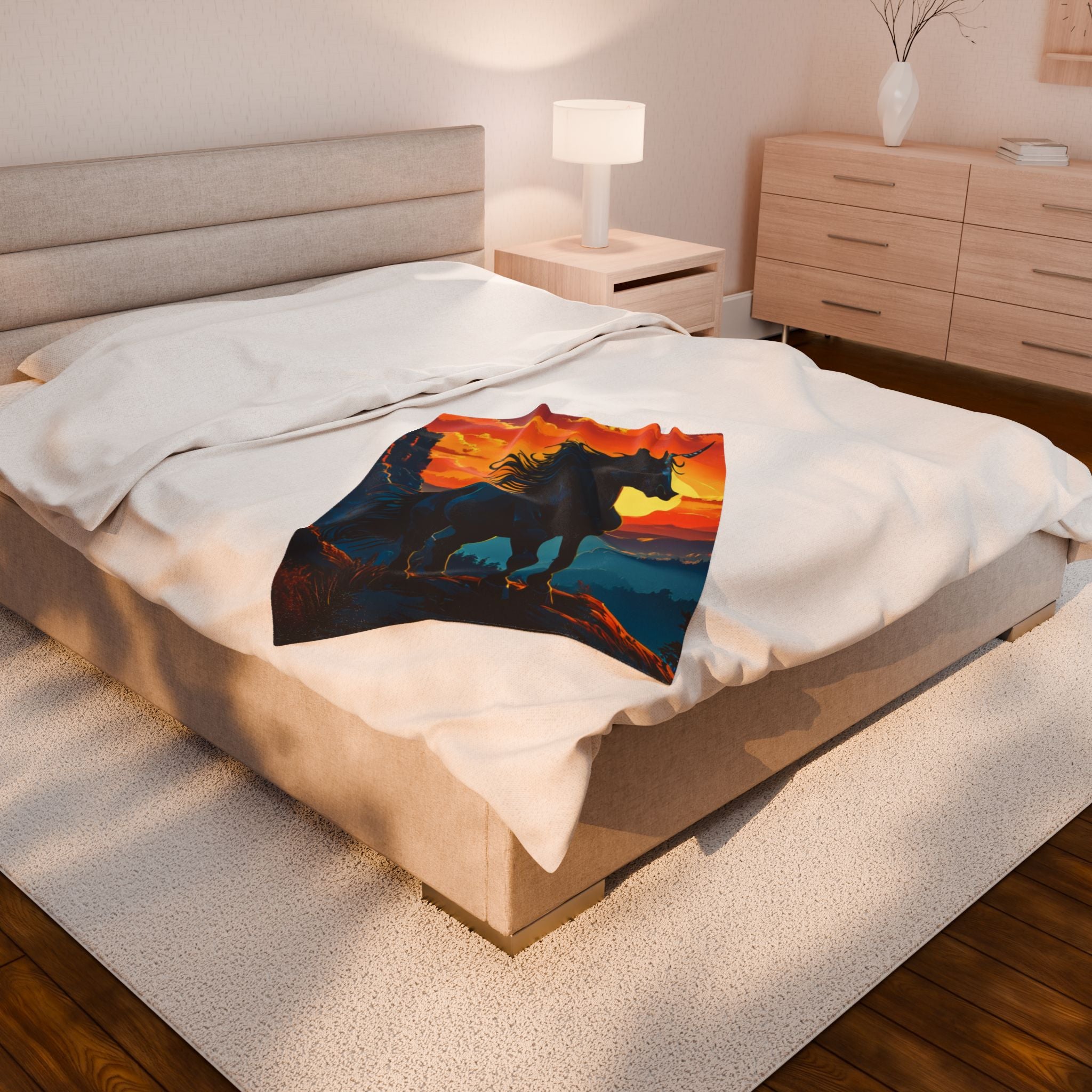 Mystical Black Unicorn Velveteen Plush Blanket