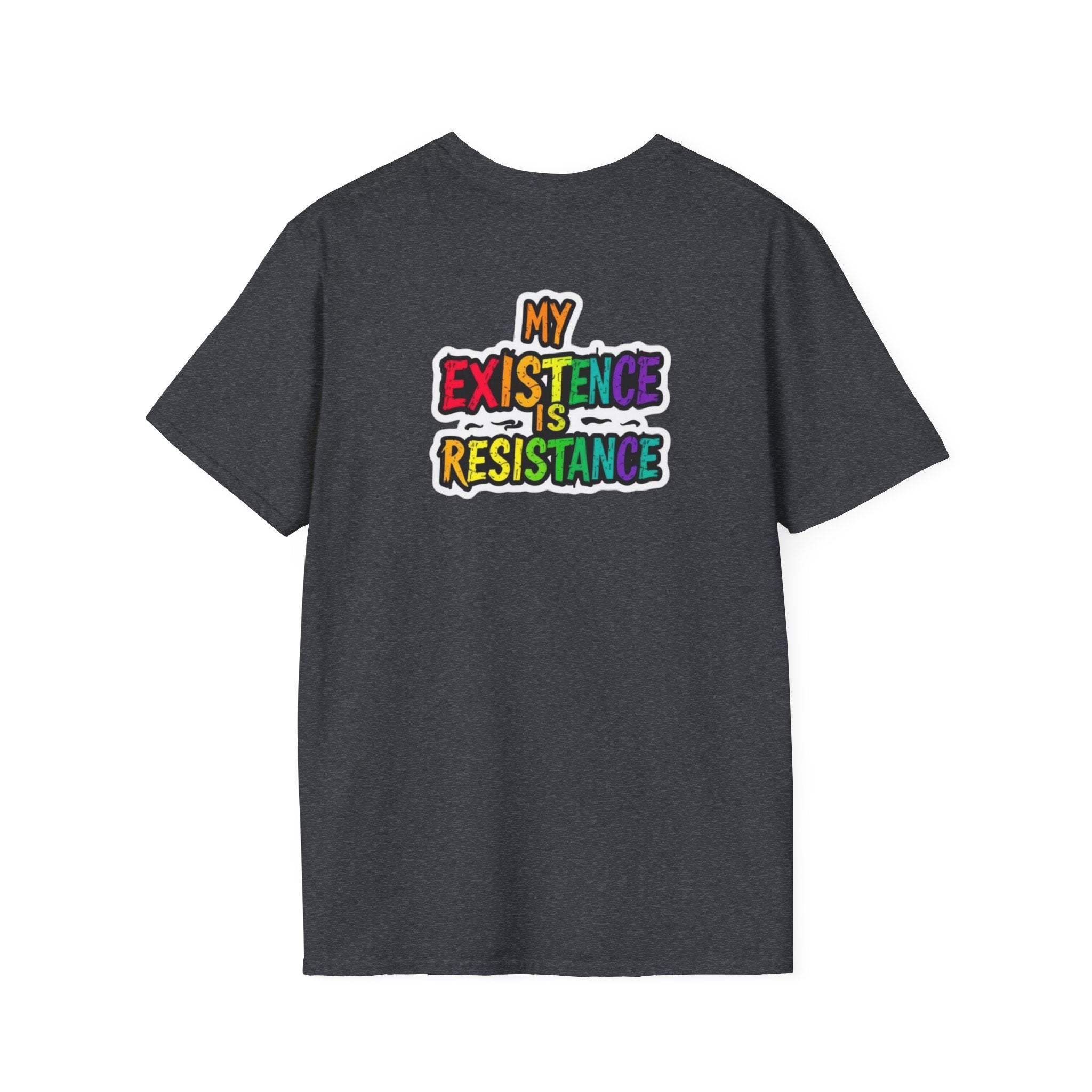 Unisex Softstyle T-Shirt - Pride Heart Design with 'Existence is Resistance'