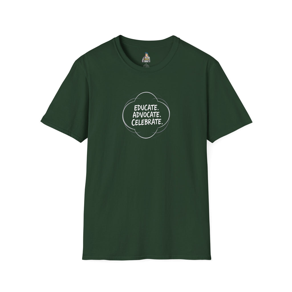 Educate. Advocate. Celebrate. Minimalist Pride T-Shirt