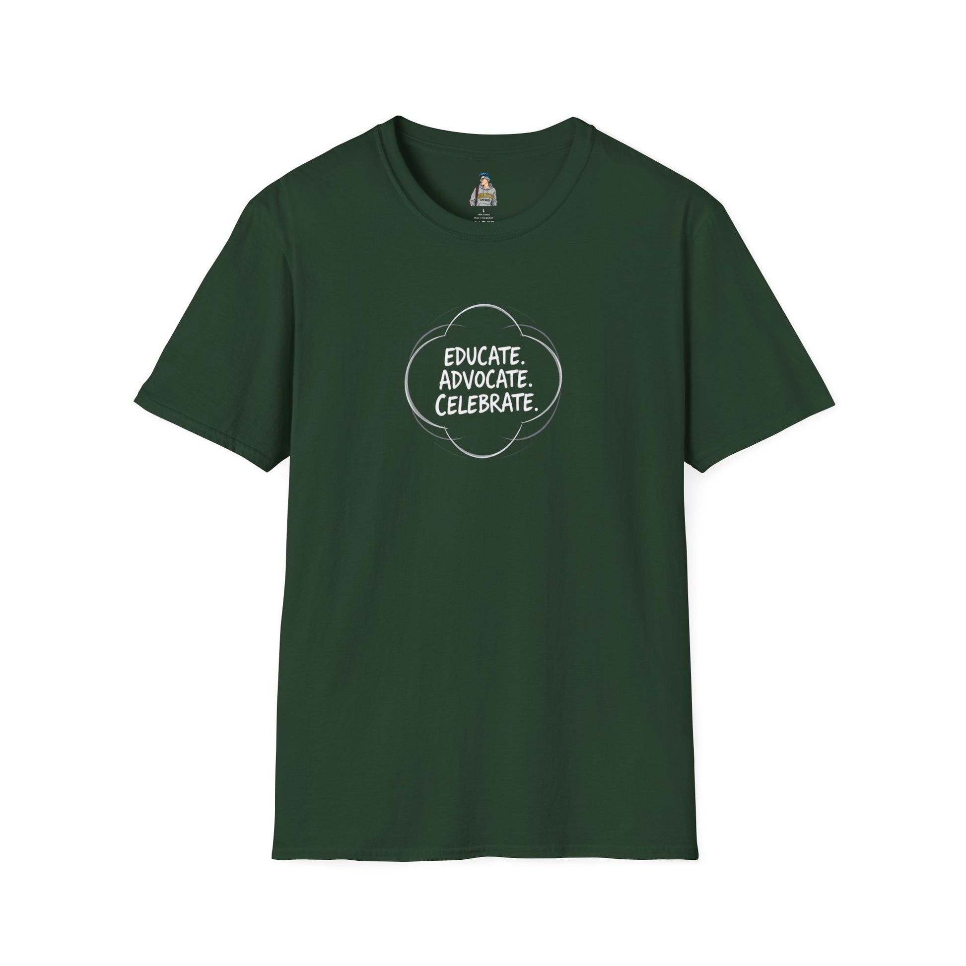 Educate. Advocate. Celebrate. Minimalist Pride T-Shirt