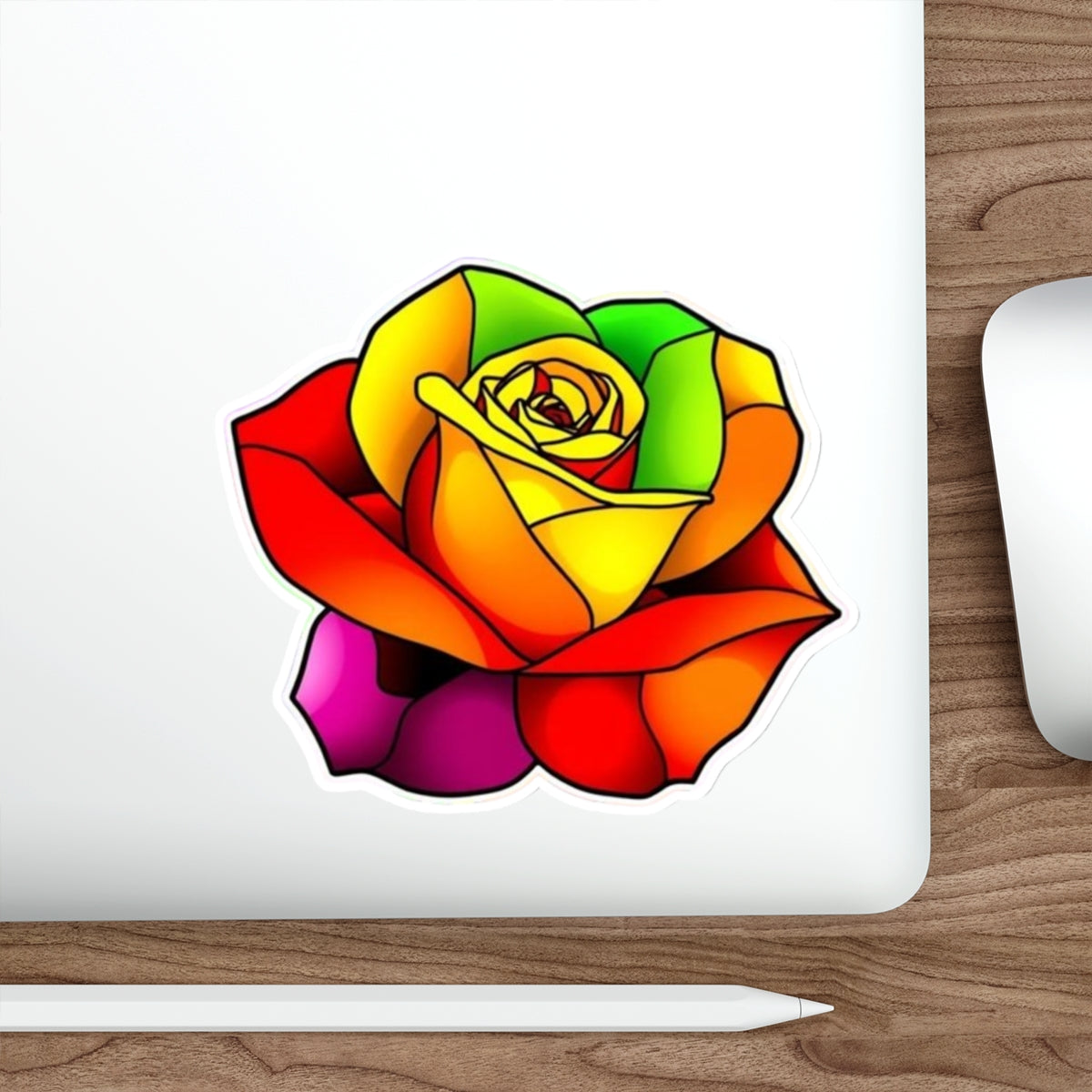 Die-Cut Stickers - Rose - Rainbow Stained Glass Design