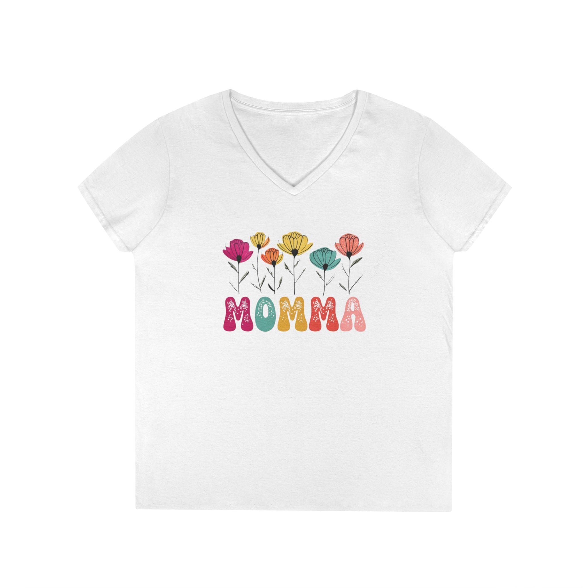 Floral Momma V-Neck T-Shirt - Stylish Gift for Moms