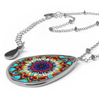 Oval Necklace — Colorful Kaleidoscope Teardrop Pendant Necklace