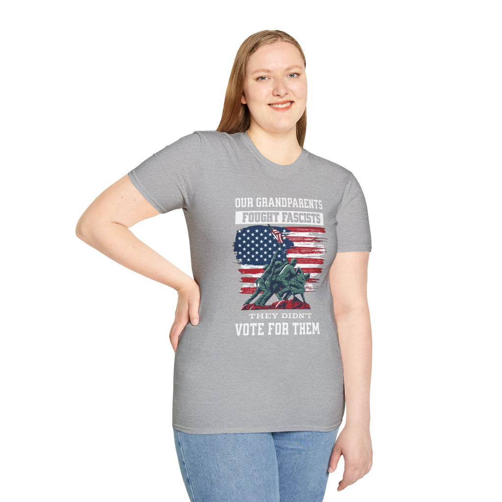 Unisex Softstyle T-Shirt: 'Our Grandparents Fought Fascists' Patriotic Tee