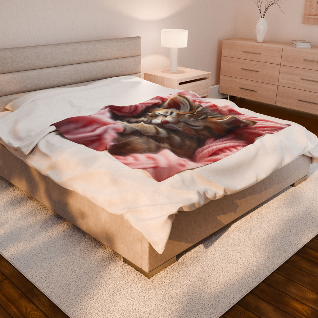 Cozy Kitty Velveteen Plush Blanket – Adorable Feline Design for Comfort and Warmth