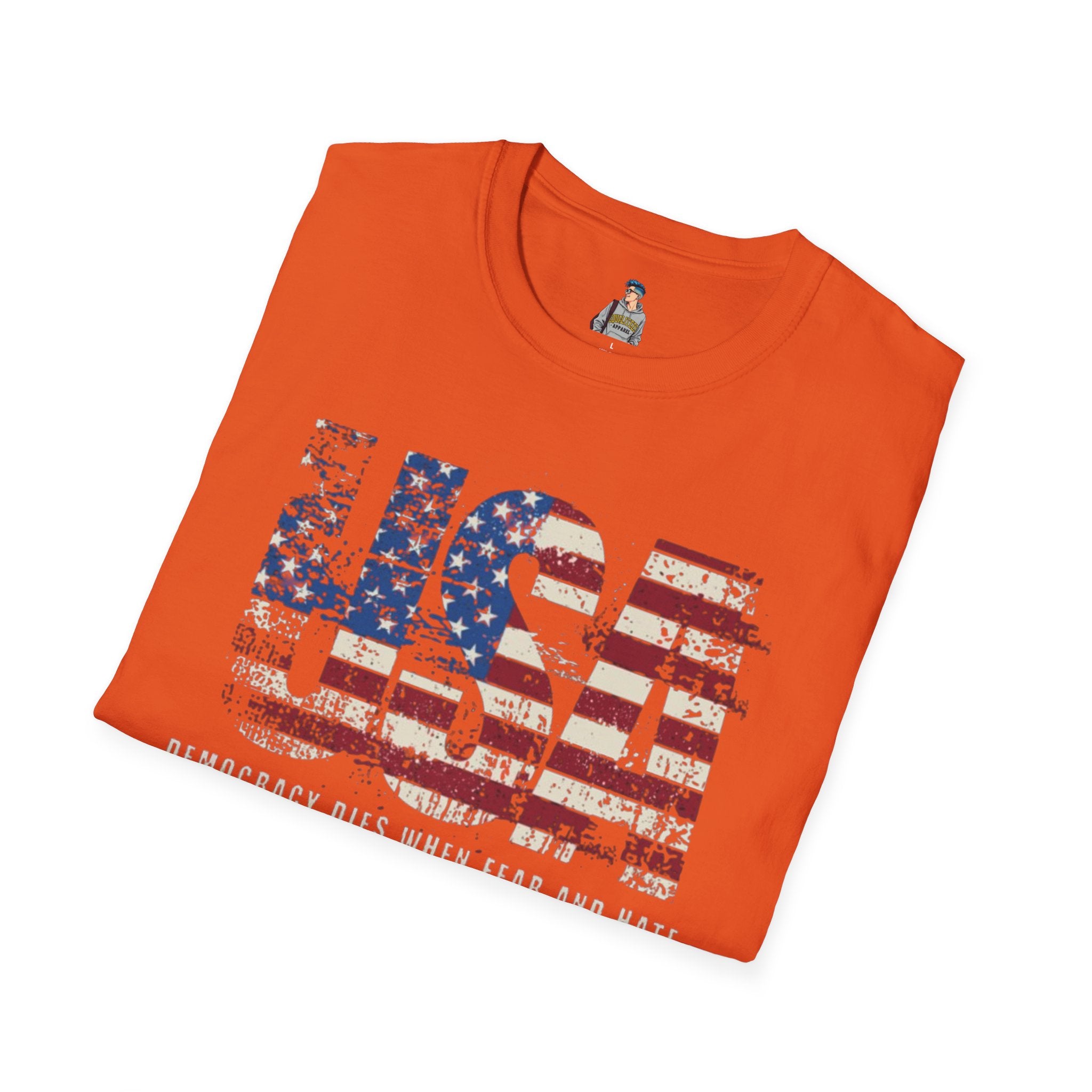 Patriotic Unisex Softstyle T-Shirt - "USA" & History Quote Design