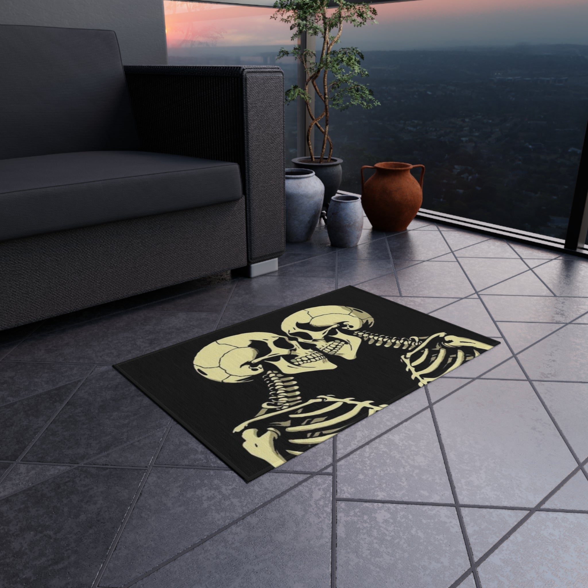 Human Skeletons Kissing Outdoor Rug - Colorful Decorative Mat for Patios & Gardens