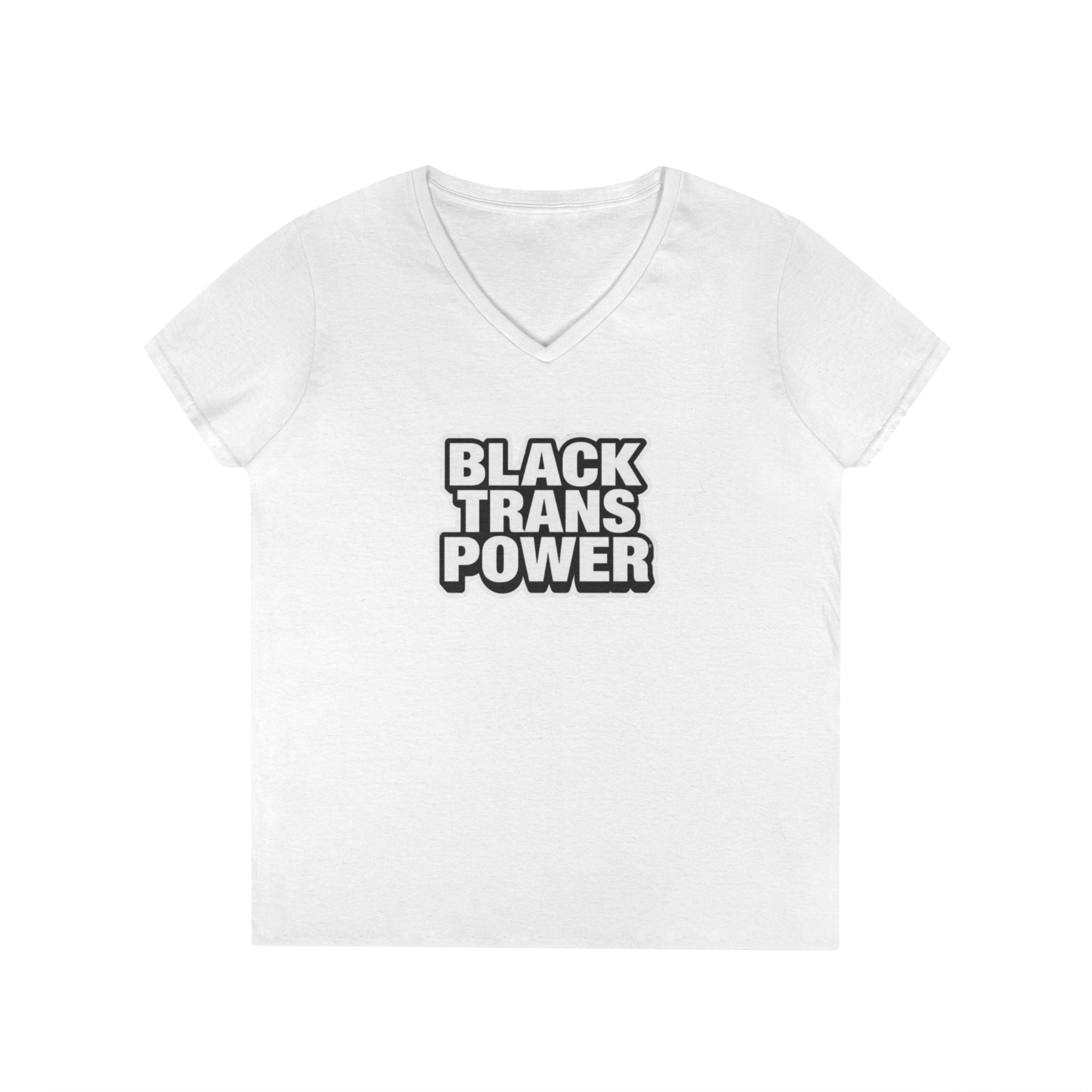Empowering Ladies' V-Neck T-Shirt - Black Trans Power Design